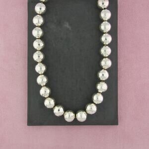 sterling silver chunky hammered bead toggle necklace size 21in